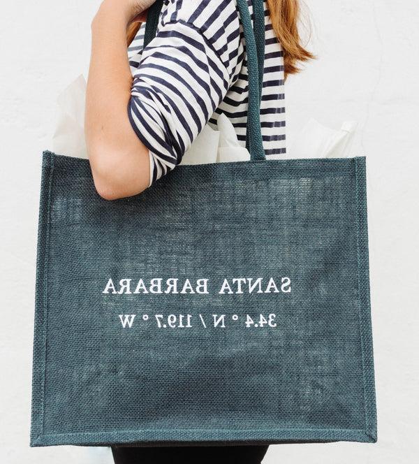 Santa Barbara Coordinates Jute Tote - Blue